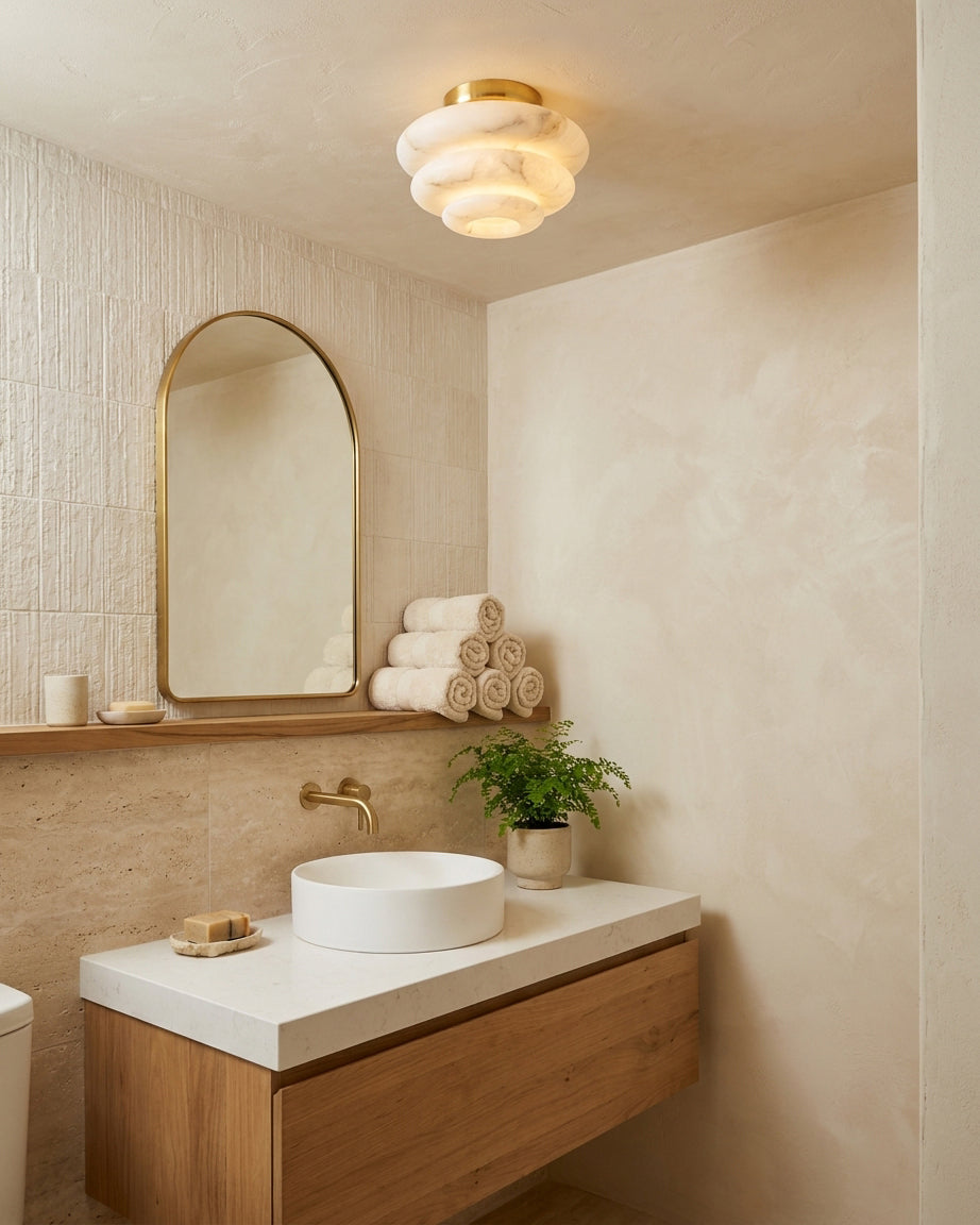 Honeylite Alabaster Curated Alabaster Flush Moun – side angled contour profile