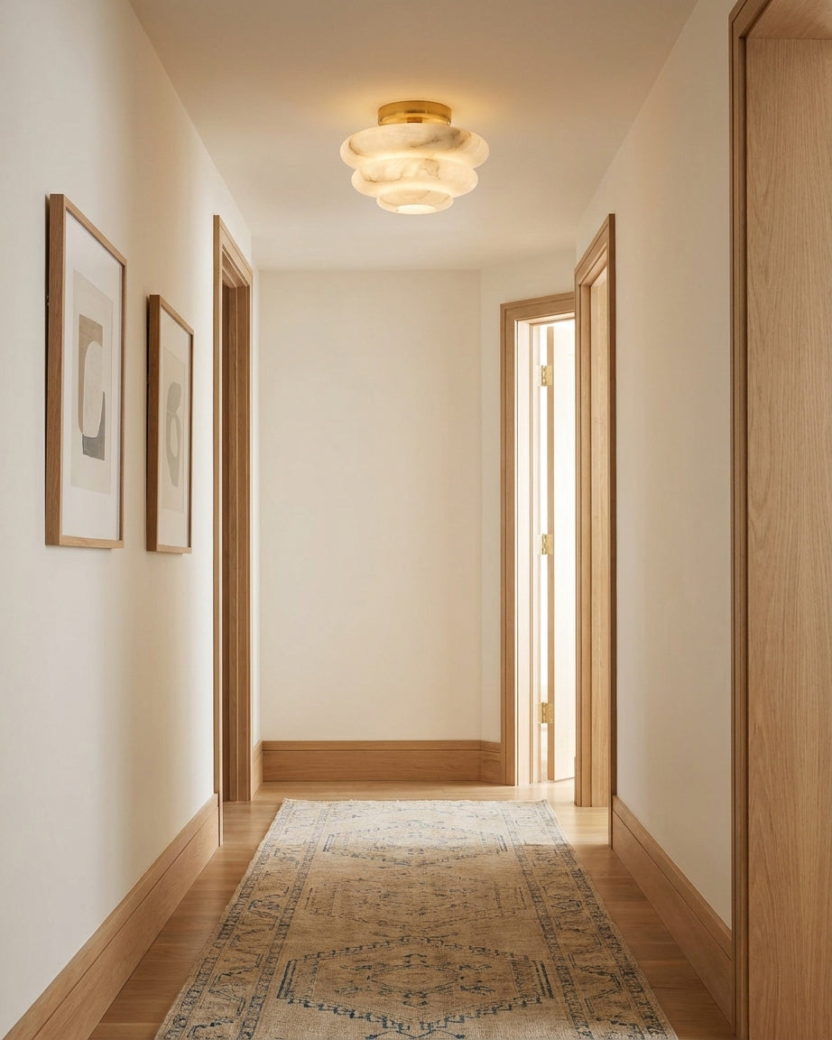 Alabaster craftsmanship detail on Honeylite Alabaster Curated Alabaster Flush Moun