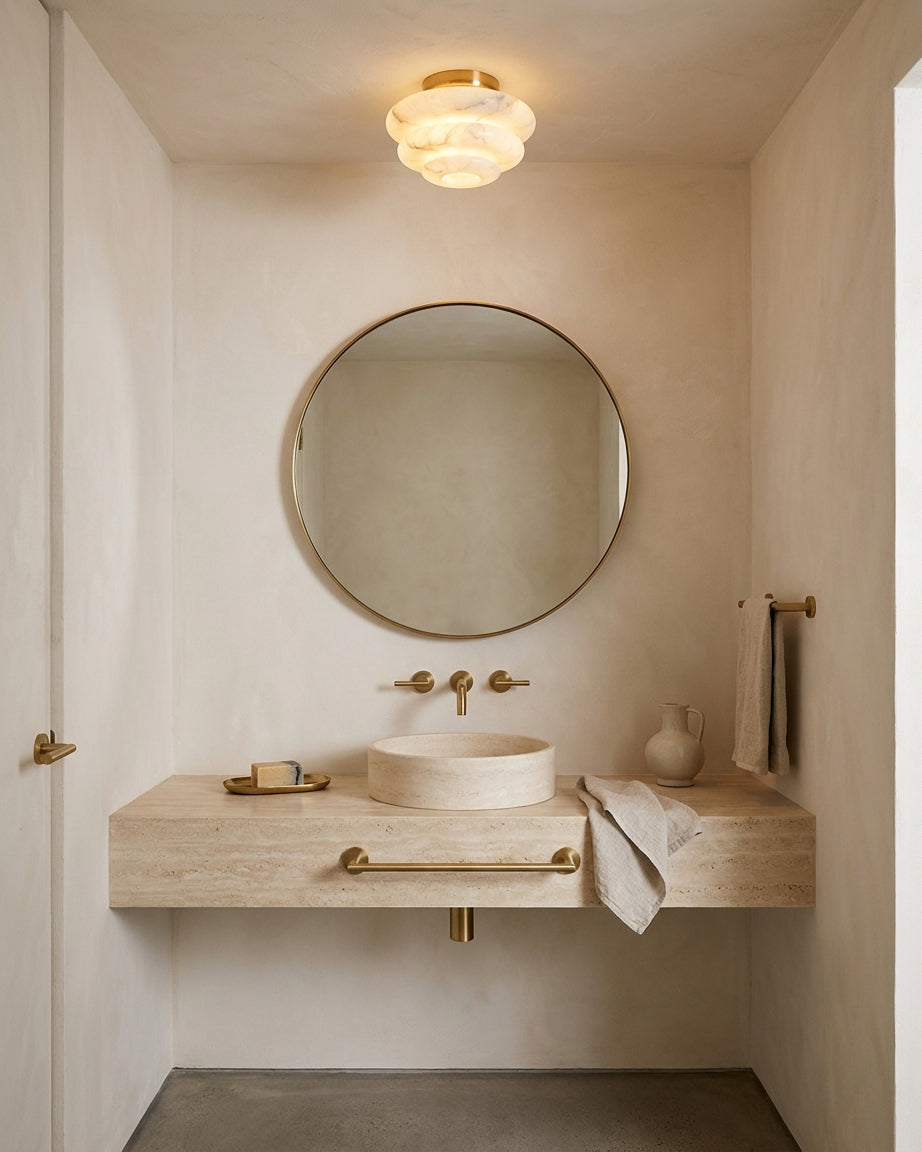 Honeylite Alabaster Curated Alabaster Flush Moun – dimensional scale reference