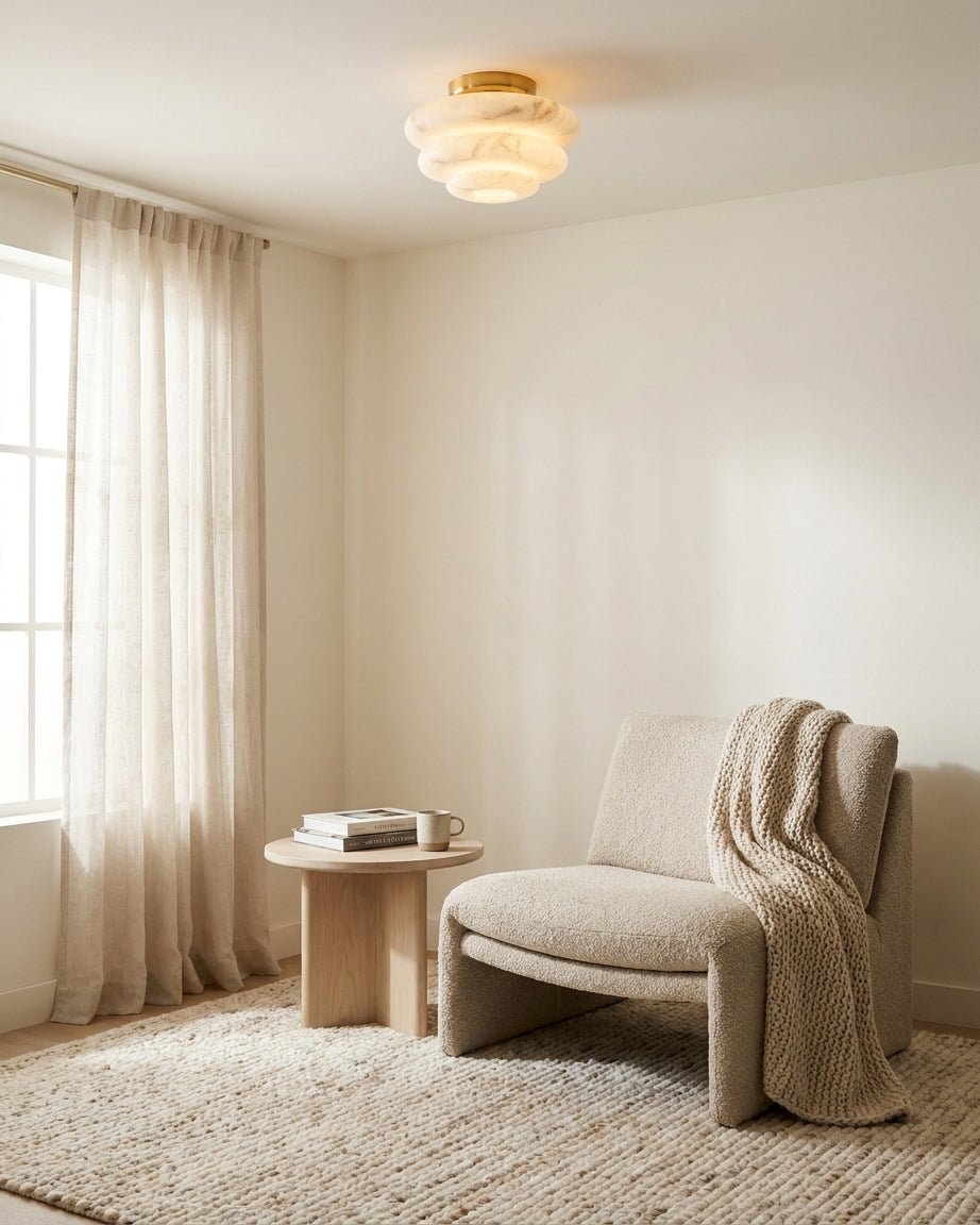 Honeylite Alabaster Curated Alabaster Flush Moun – handcrafted surface texture