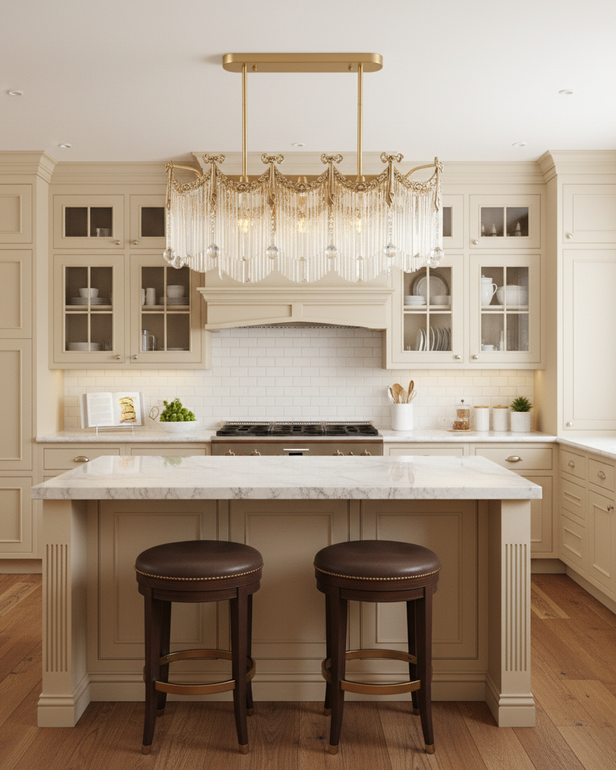 Imperial Cascade Curated Mouth-Blown Frosted Gla – full fixture elevation view