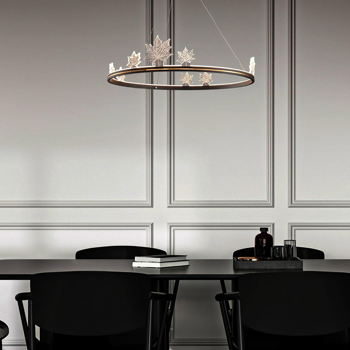 Ion Leaf Curated Optical Acrylic Chandelier – illuminated warm ambiance setting