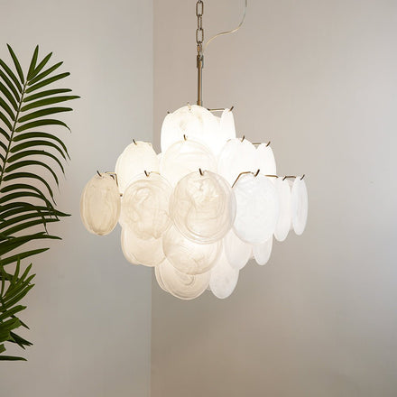 Isadora Glass White Disc Chandelier