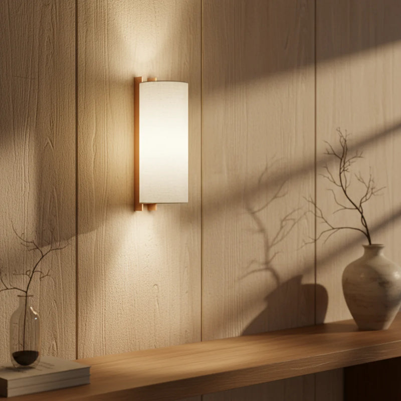 Natural Linen Wall Sconce View 4 | Japanese Linen Wall Sconce | Natural Linen | JINSHE | JINSHE
