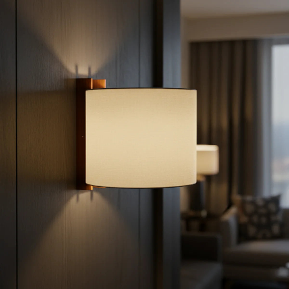 Natural Linen Wall Sconce View 2 | Japanese Linen Wall Sconce | Natural Linen | JINSHE | JINSHE