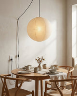 Japanese Paper Swag Curated Washi Paper Pendant warm illuminated room view
