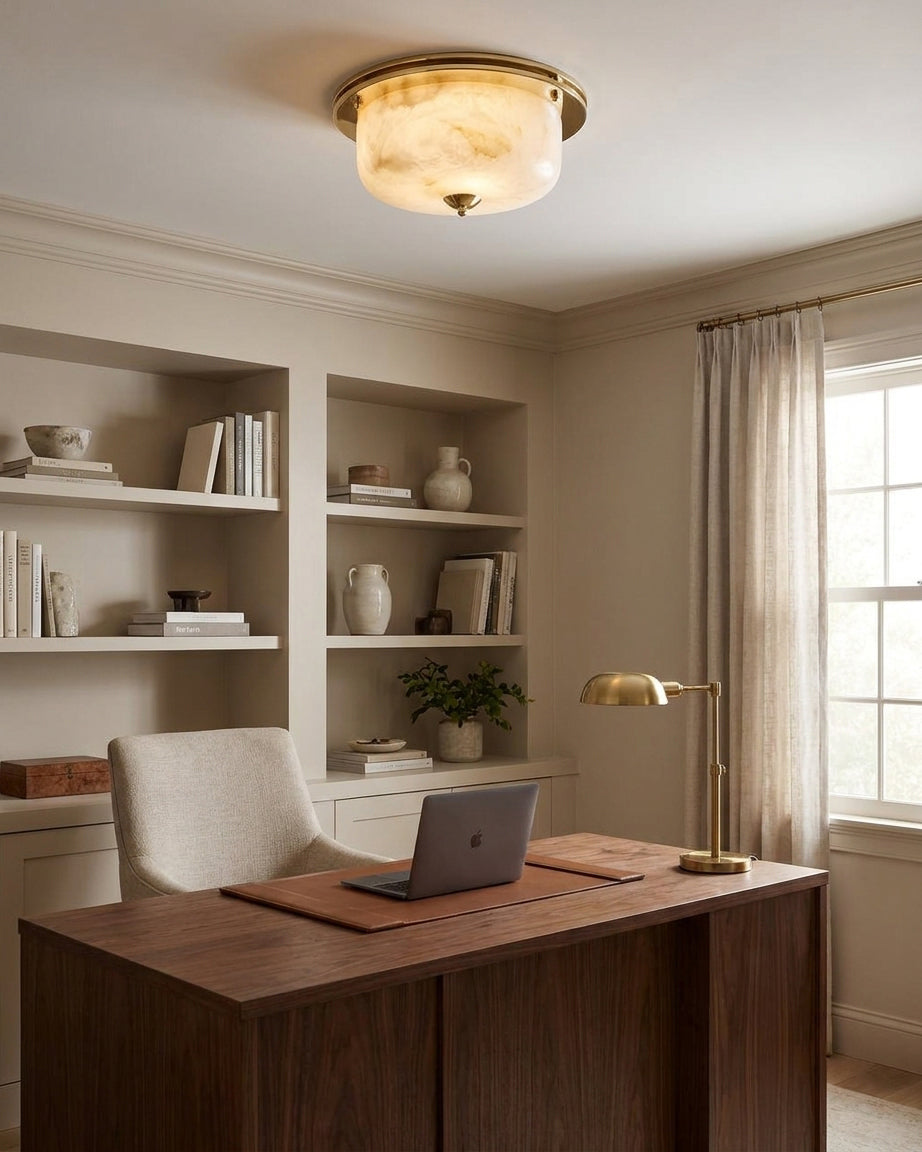 Justice Alabaster Curated Alabaster Flush Mount – dimensional scale reference