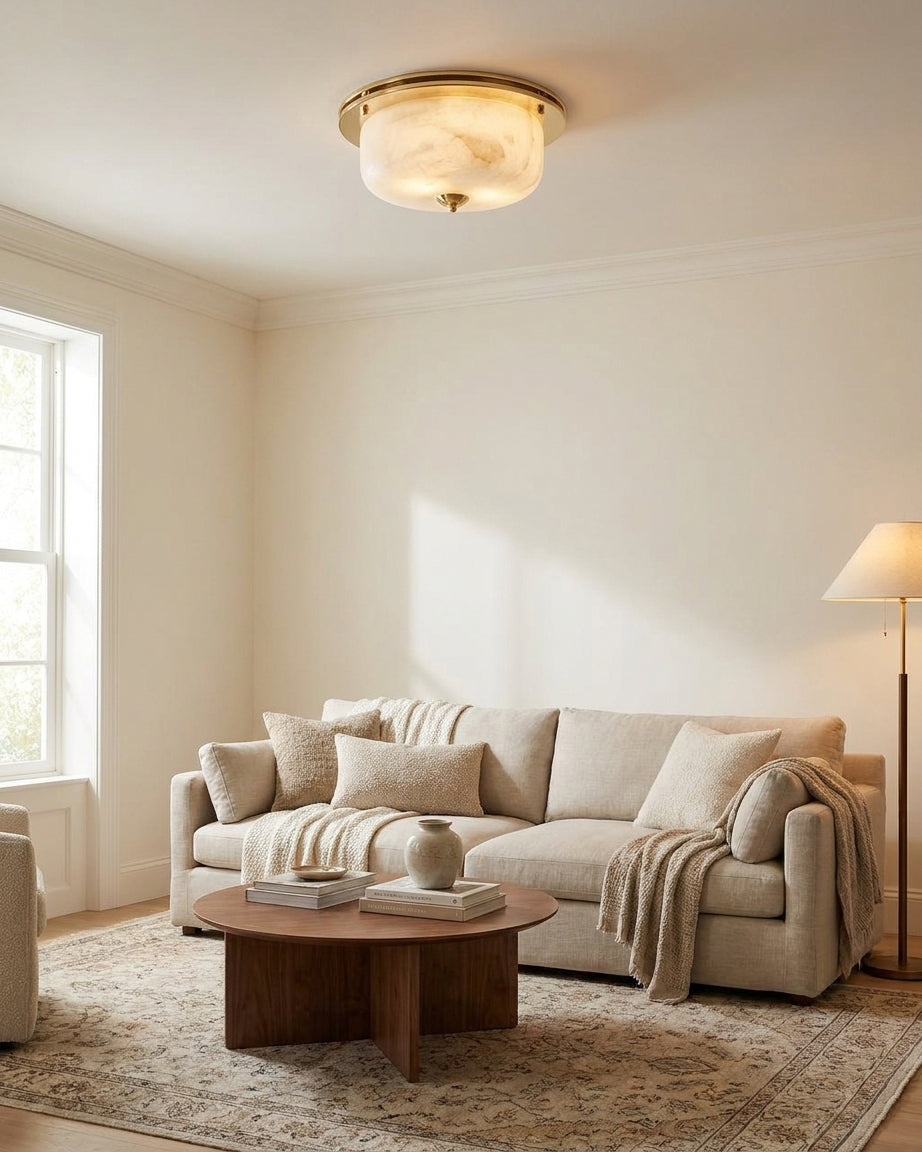 Justice Alabaster Curated Alabaster Flush Mount – handcrafted surface texture