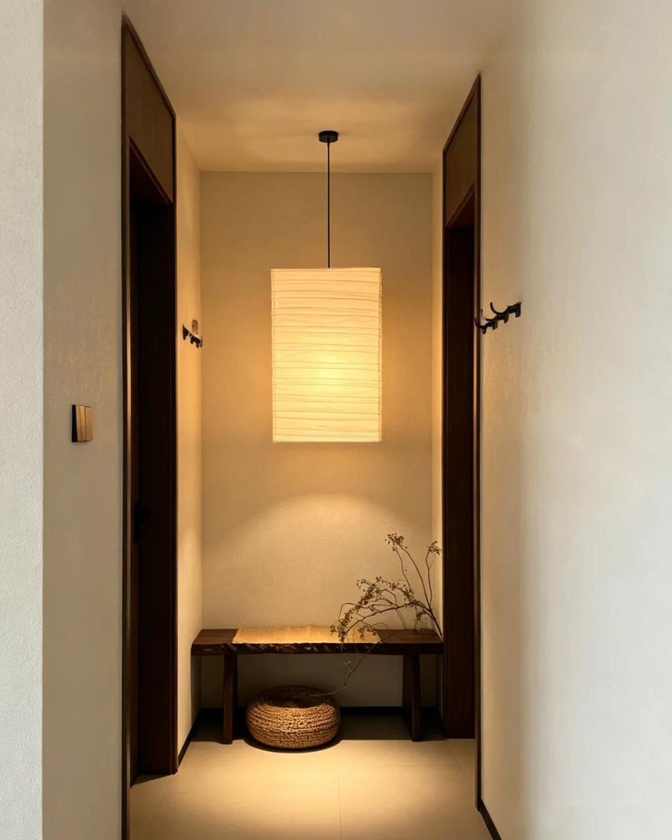 Kaku Paper Curated Washi Paper Pendant Light installed in residential dining space