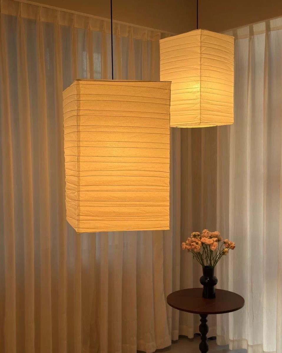 Kaku Paper Curated Washi Paper Pendant Light – illuminated warm ambiance setting