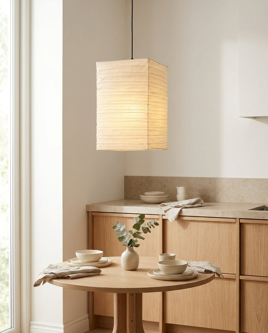 Kaku Paper Curated Washi Paper Pendant Light – spatial dining room perspective