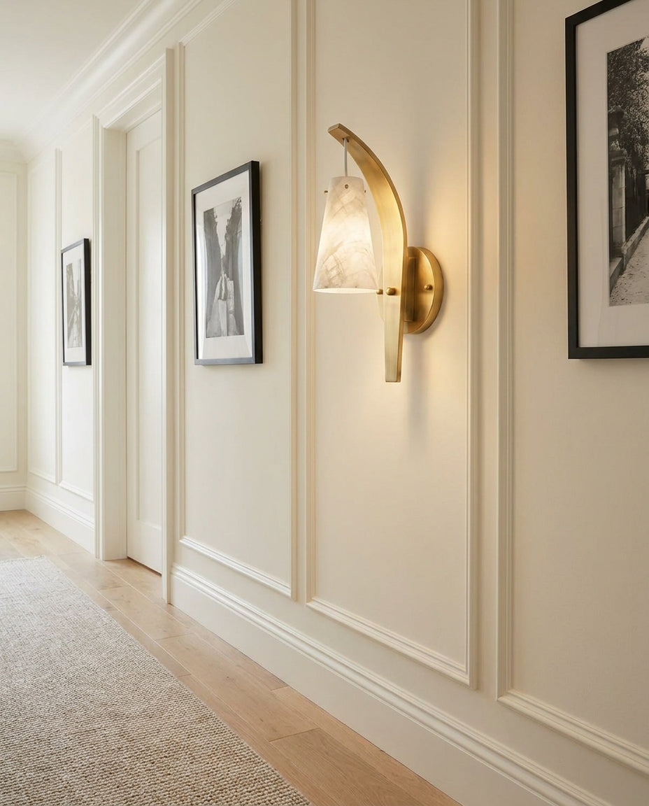 Karo Alabaster Curated Alabaster Wall Sconce – structural canopy joint detail