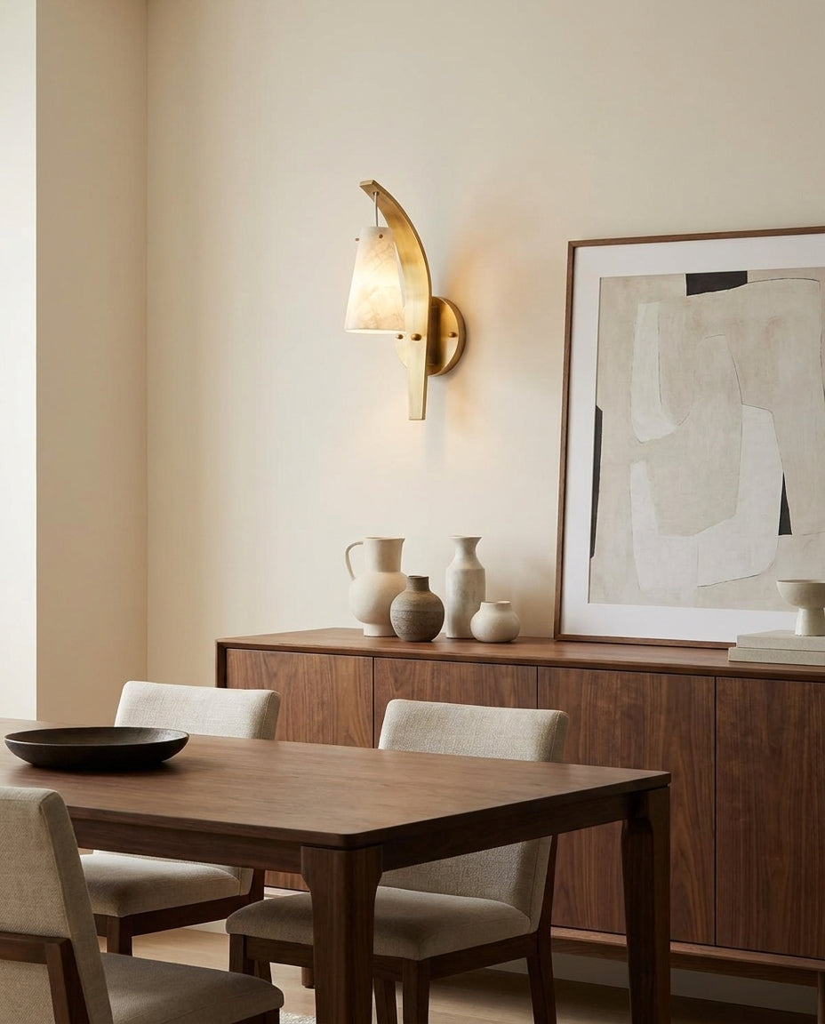 Karo Alabaster Curated Alabaster Wall Sconce – full fixture elevation view