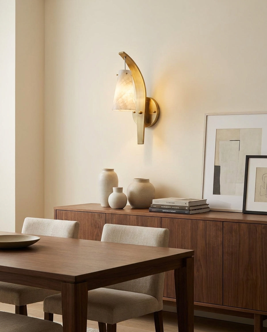 Karo Alabaster Curated Alabaster Wall Sconce – handcrafted surface texture