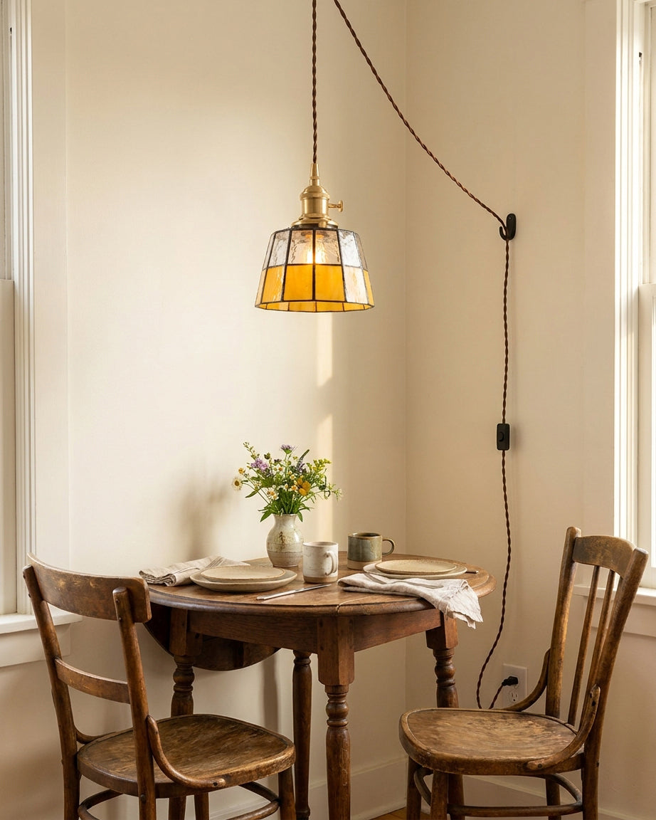 Keito Curated Amber Art Glass Pendant Light – illuminated warm ambiance setting