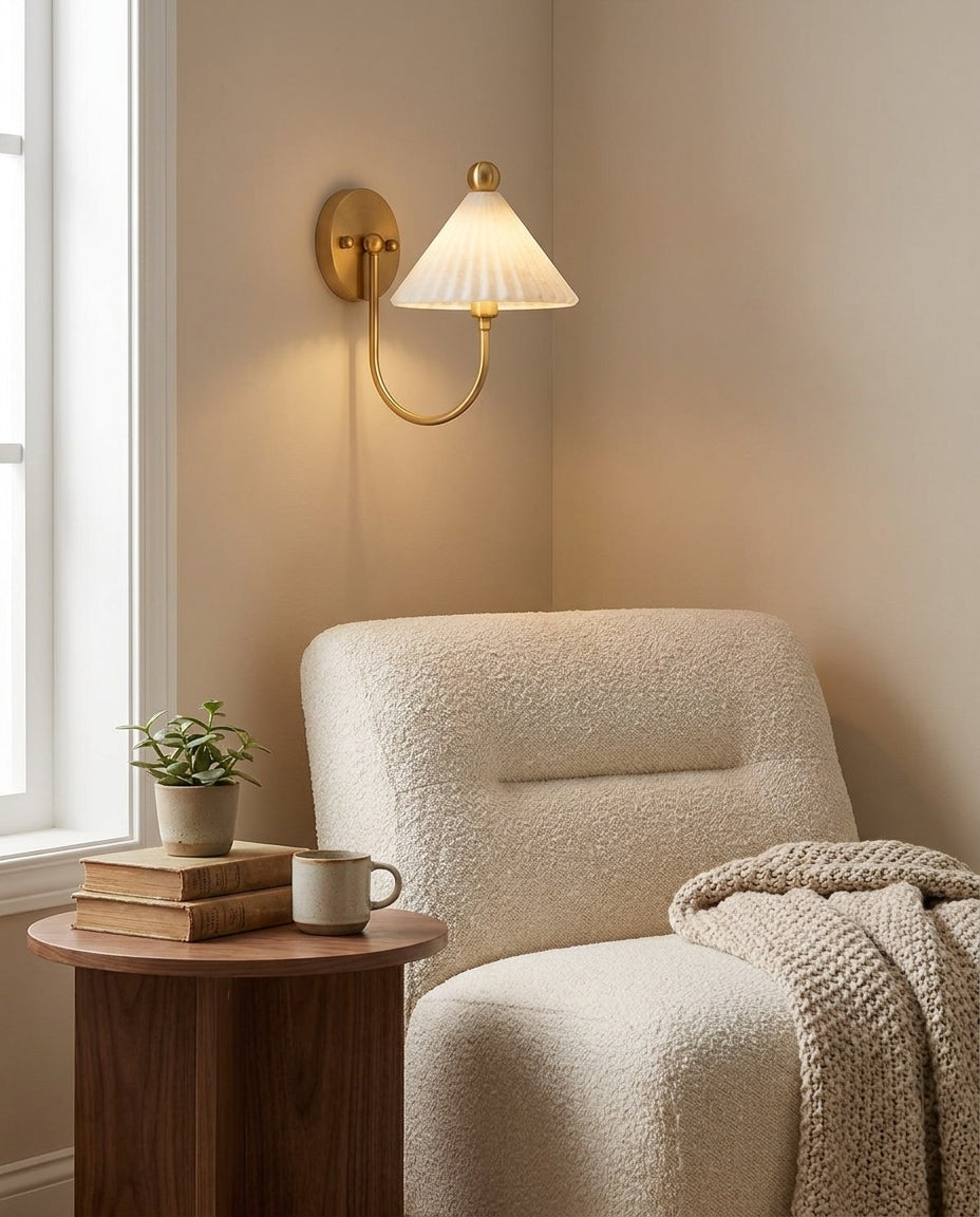 Kismet Alabaster Curated Alabaster Wall Sconce – illuminated warm ambiance setting