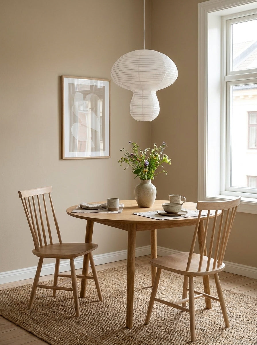 Kogane Paper Curated Washi Paper Pendant Light warm illuminated room view