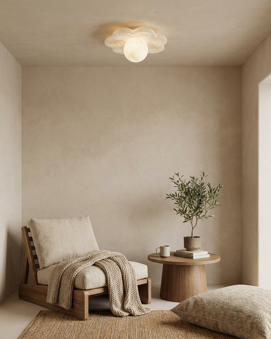 La Fleur Alabaster Curated Alabaster Flush Mount – handcrafted surface texture