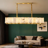 Spanish Alabaster Chandelier View 2 | Lashima Marble & Solid Brass Bar Chandelier | Modern Luxury Linear Pendant Light for Living Room & Dining Room | JINSHE | JINSHE