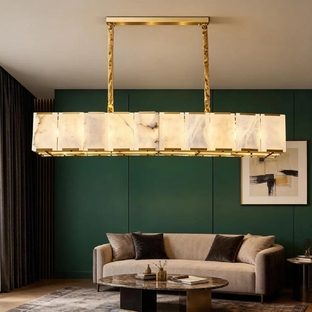 Lashima Marble & Solid Brass Bar Chandelier | Modern Luxury Linear Pendant Light for Living Room & Dining Room | JINSHE