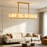 Spanish Alabaster Chandelier View 8 | Lashima Marble & Solid Brass Bar Chandelier | Modern Luxury Linear Pendant Light for Living Room & Dining Room | JINSHE | JINSHE