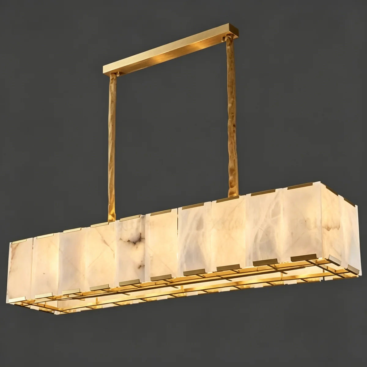 Spanish Alabaster Chandelier View 11 | Lashima Marble & Solid Brass Bar Chandelier | Modern Luxury Linear Pendant Light for Living Room & Dining Room | JINSHE | JINSHE