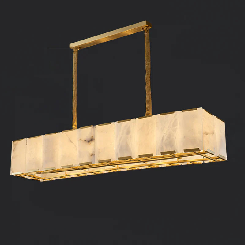Spanish Alabaster Chandelier View 16 | Lashima Marble & Solid Brass Bar Chandelier | Modern Luxury Linear Pendant Light for Living Room & Dining Room | JINSHE | JINSHE