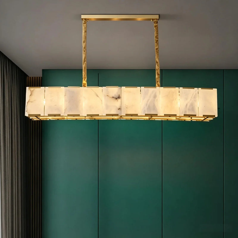 Spanish Alabaster Chandelier View 6 | Lashima Marble & Solid Brass Bar Chandelier | Modern Luxury Linear Pendant Light for Living Room & Dining Room | JINSHE | JINSHE