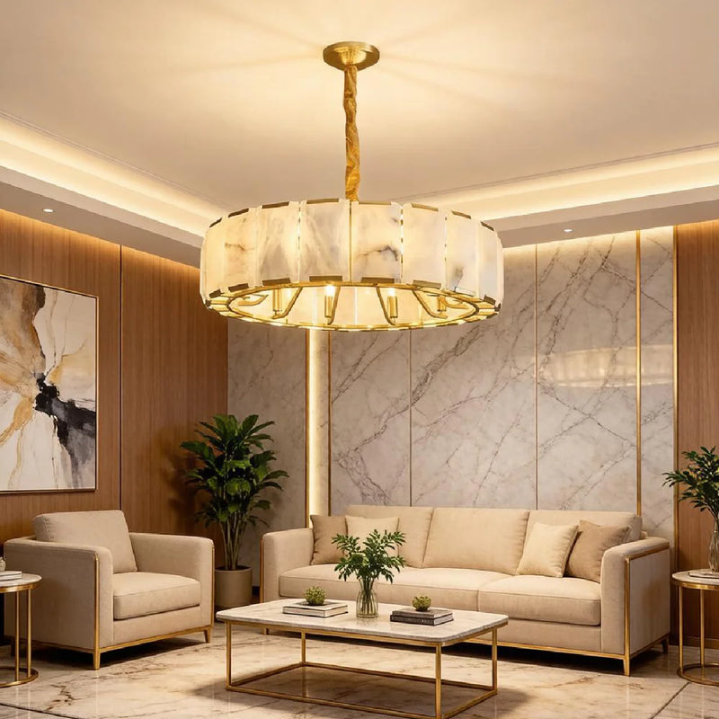 Spanish Alabaster Chandelier View 5 | Lashima Alabaster Halo Ring Chandelier | Modern Luxury Pendant Light for Living Room | JINSHE | JINSHE