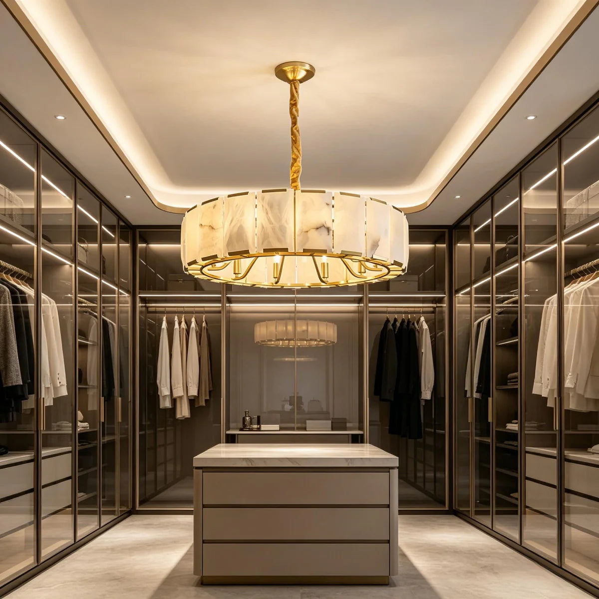 Spanish Alabaster Chandelier View 2 | Lashima Alabaster Halo Ring Chandelier | Modern Luxury Pendant Light for Living Room | JINSHE | JINSHE