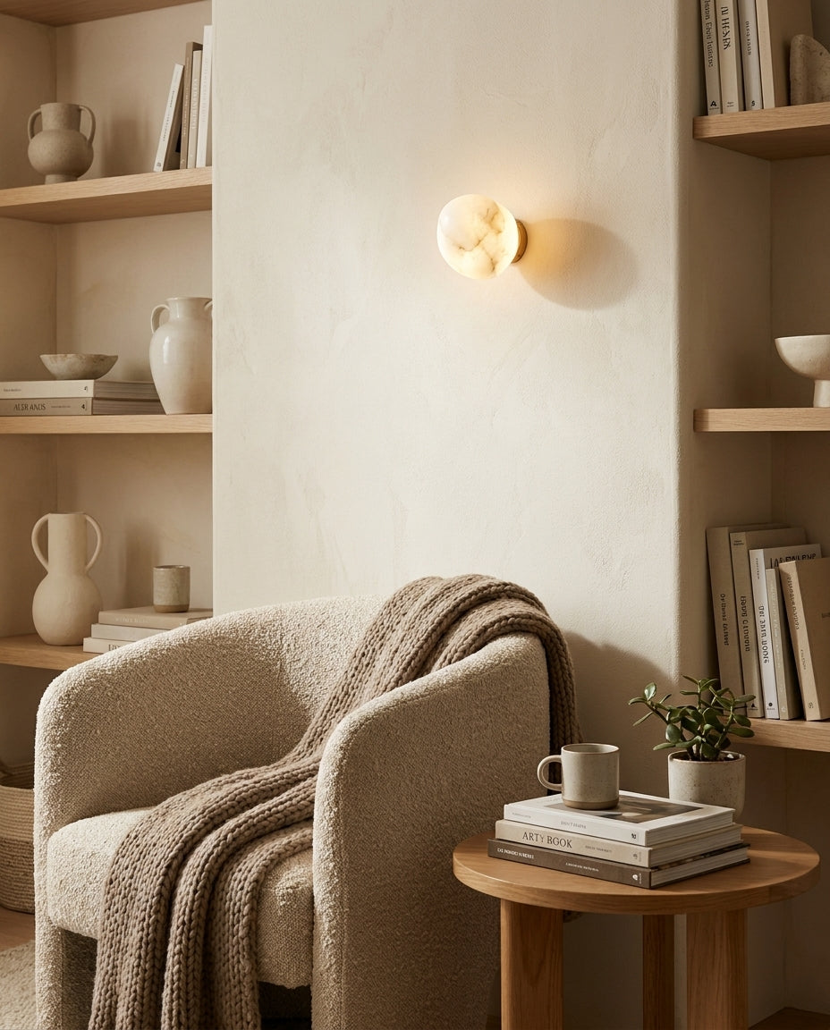 Lava Alabaster Curated Alabaster Wall Sconce – dimensional scale reference