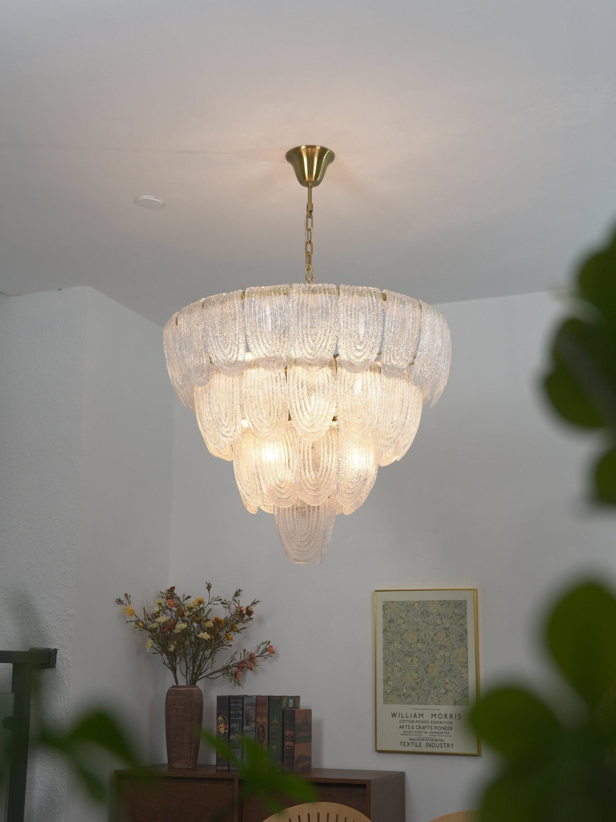 Layered Glass Petal Curated Mouth-Blown Frosted – illuminated warm ambiance setting