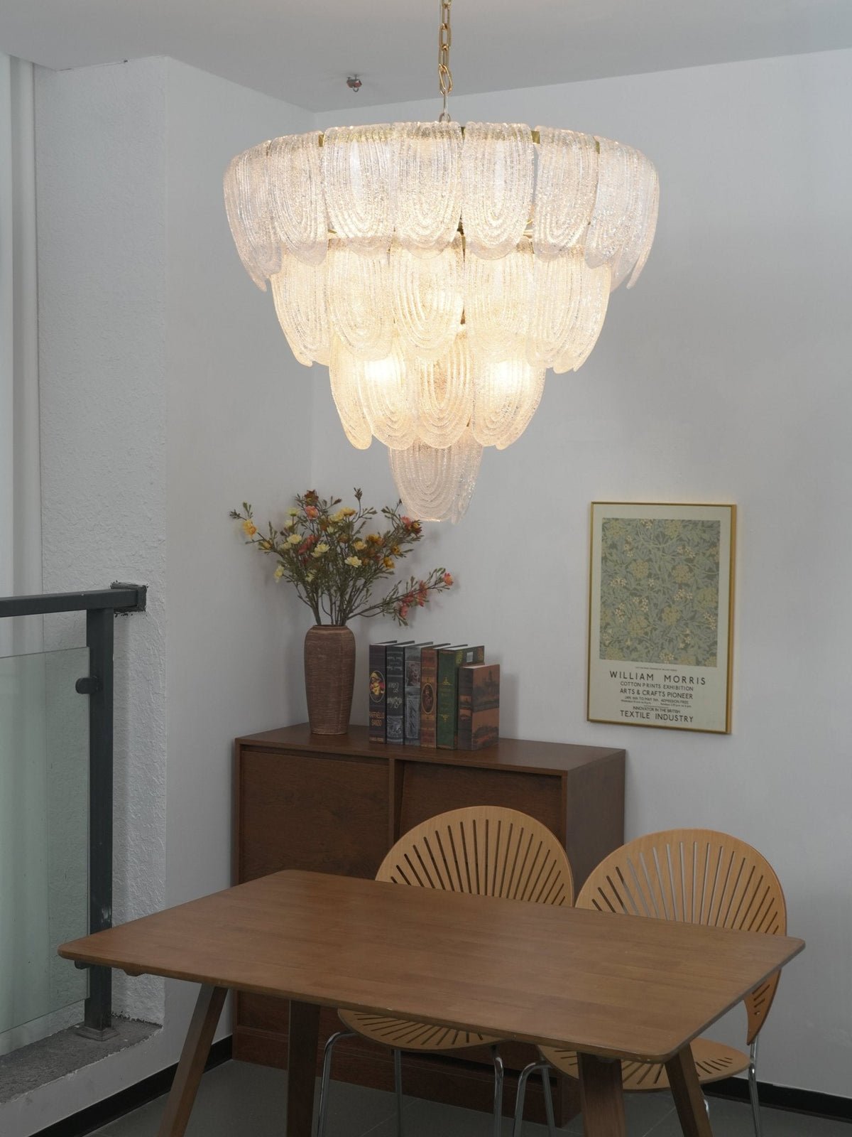 Layered Glass Petal Curated Mouth-Blown Frosted – spatial dining room perspective