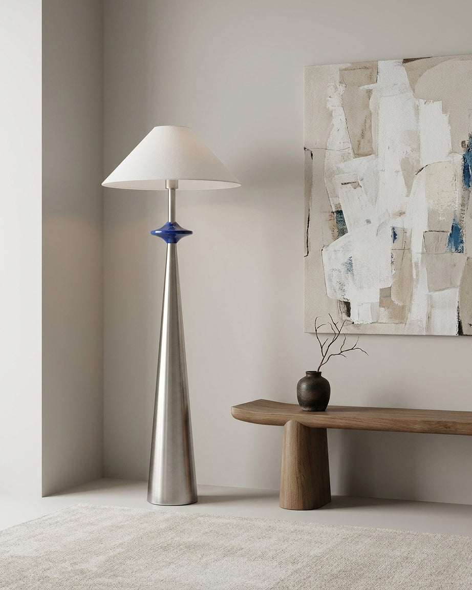 Lazuro Cone Floor Curated Iron & Glass Floor Lam – illuminated warm ambiance setting