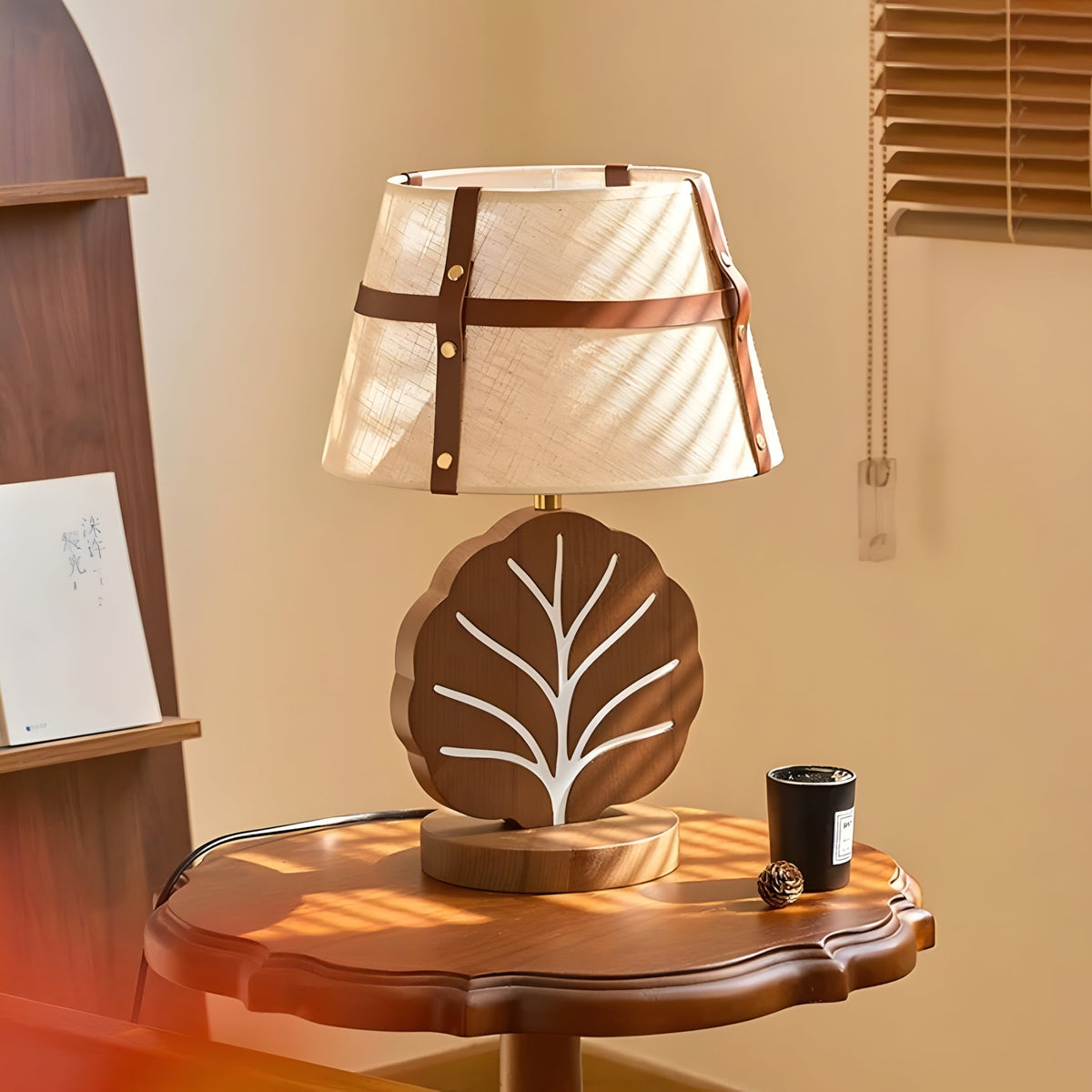 Leafora Curated Solid Brass Table Lamp warm illuminated room view