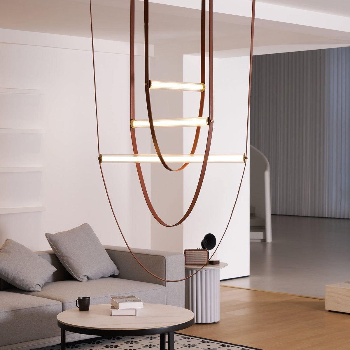 Tracer Belt Curated Mouth-Blown Frosted Glass Ch – illuminated warm ambiance setting