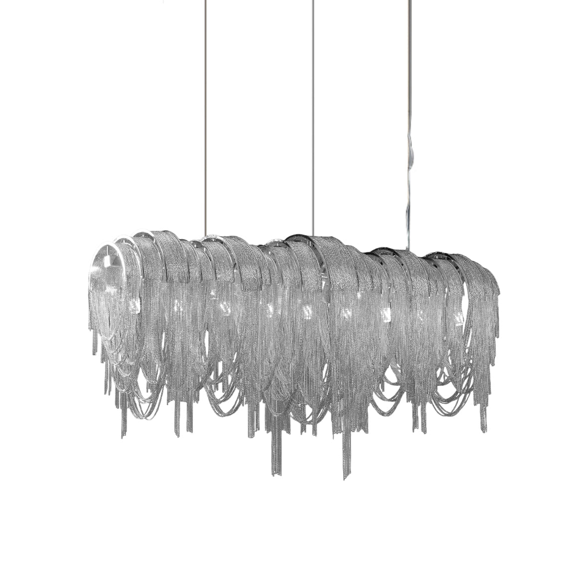 Length Chains Curated Brushed Nickel Iron Chande – illuminated warm ambiance setting #1 #2