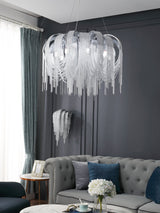 Length Chains Curated Brushed Nickel Iron Chande – spatial dining room perspective