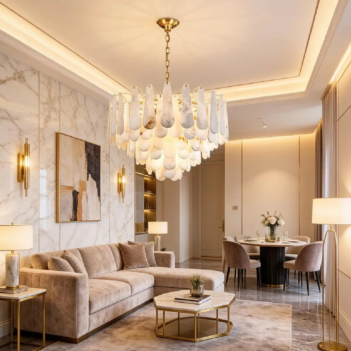 Spanish Alabaster Chandelier View 5 | Leon Alabaster Chandelier | JINSHE | JINSHE