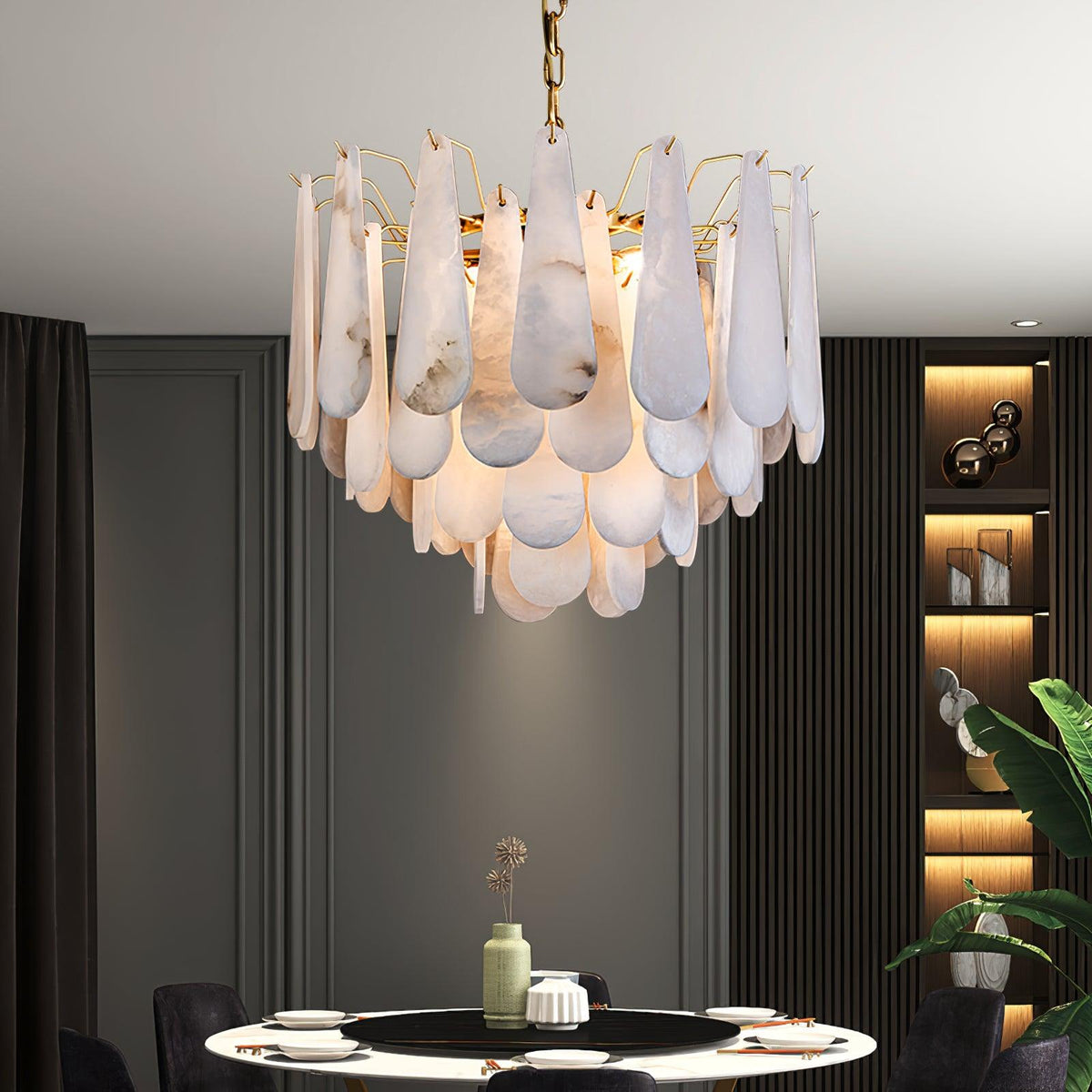 Leon Alabaster Curated Alabaster Chandelier – structural canopy joint detail