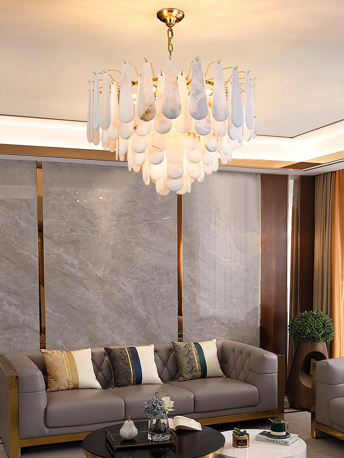 Leon Alabaster Curated Alabaster Chandelier – spatial dining room perspective