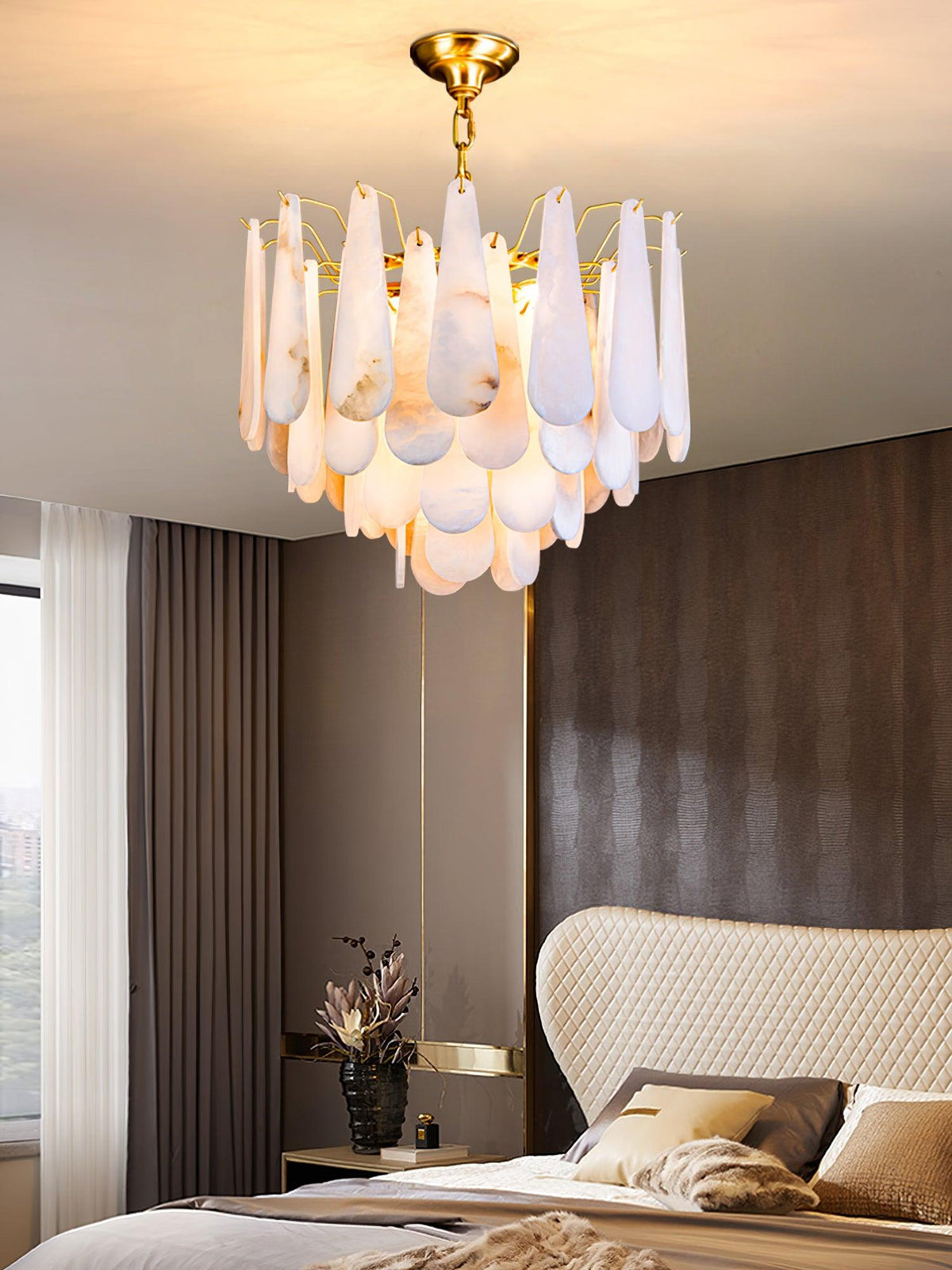 Leon Alabaster Curated Alabaster Chandelier – full fixture elevation view