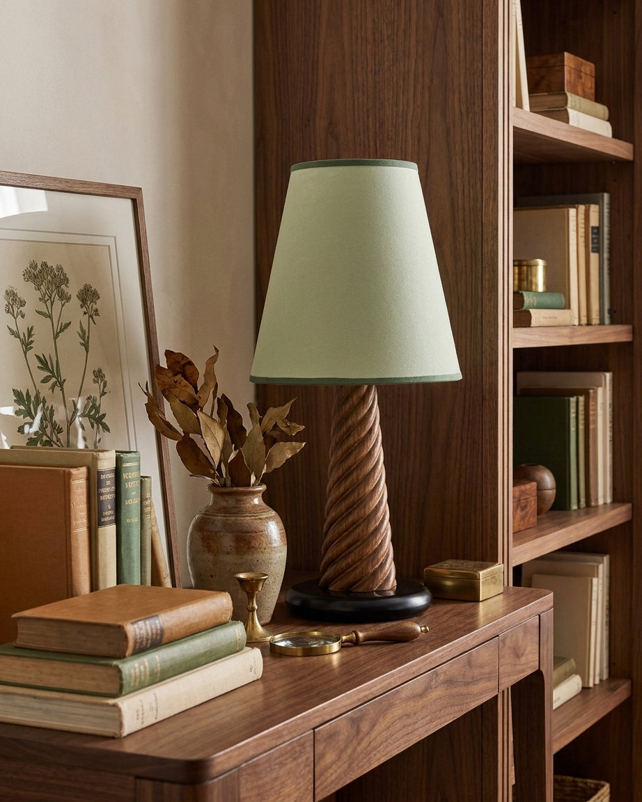 Lignora Curated Iron & Glass Table Lamp – structural canopy joint detail