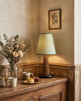 Lignora Curated Iron & Glass Table Lamp – unlit natural material contrast