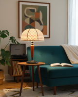 Lily Dome Curated Iron & Glass Table Lamp warm illuminated room view