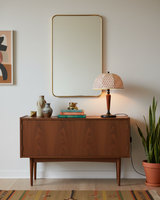 Lily Dome Curated Iron & Glass Table Lamp – structural canopy joint detail