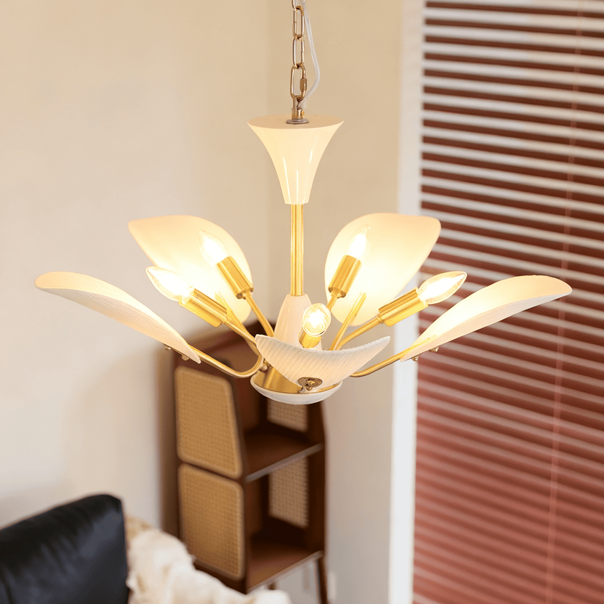 Liora Blossom Curated Mouth-Blown Frosted Glass warm illuminated room view