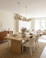 Liria Linear Curated Iron & Glass Chandelier – unlit natural material contrast