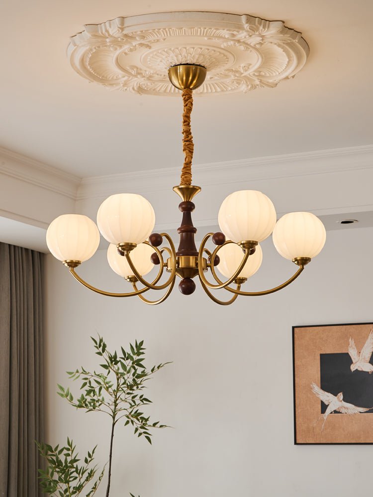 Livia Curated Mouth-Blown Frosted Glass Chandeli – structural canopy joint detail