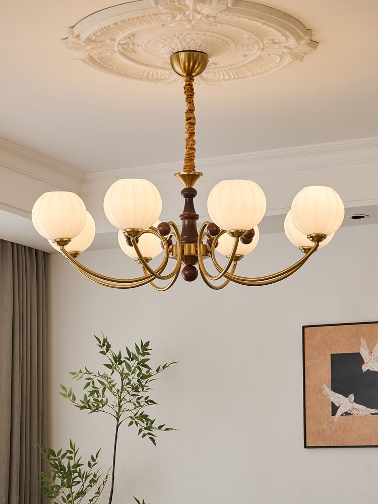 Livia Curated Mouth-Blown Frosted Glass Chandeli – full fixture elevation view